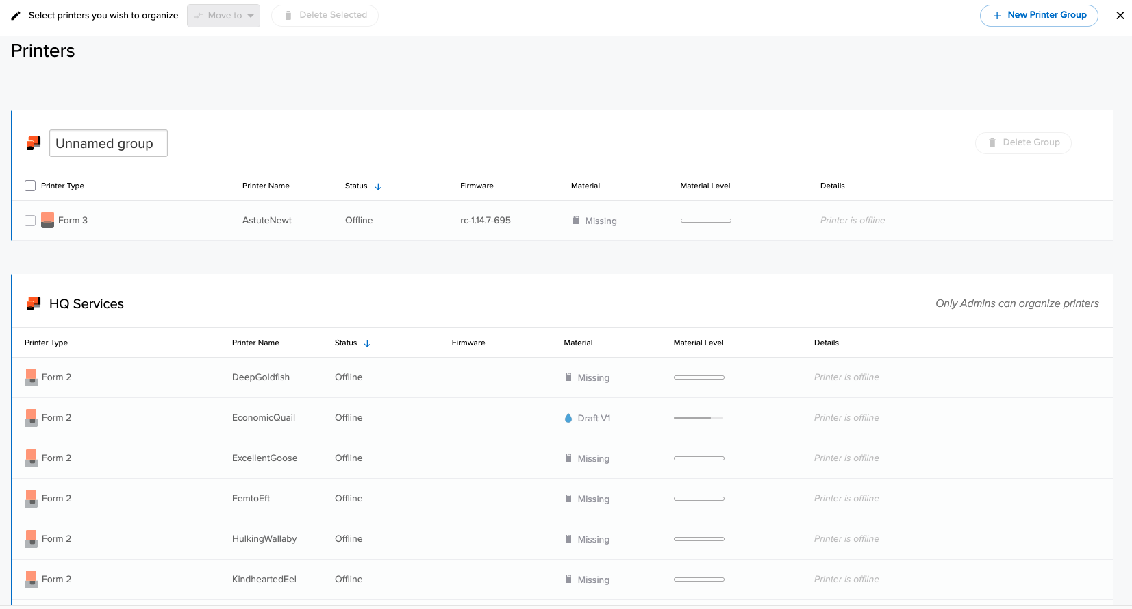 Adding and removing printers on Dashboard